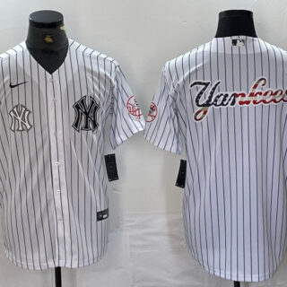 Men's New York Yankees White Team Big Logo Cool Base Stitched Baseball Jersey
