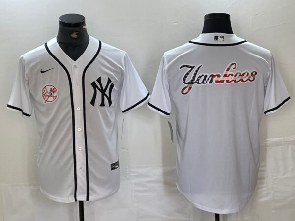 Men's New York Yankees White Team Big Logo Cool Base Stitched Baseball Jersey