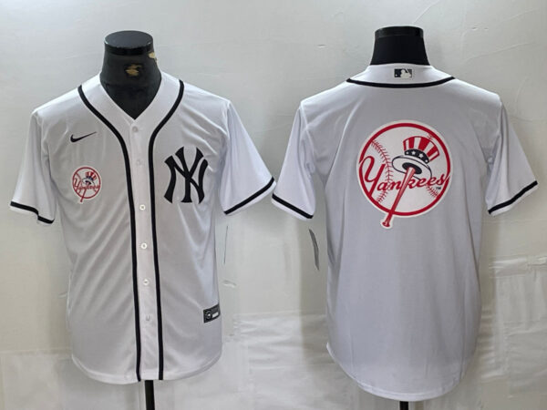 Men's New York Yankees White Team Big Logo Cool Base Stitched Baseball Jersey