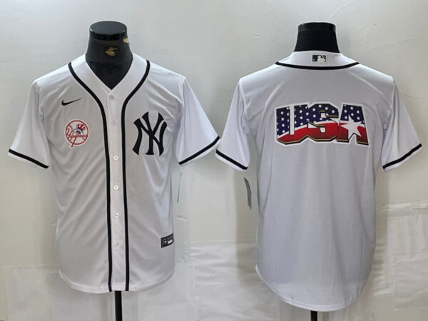 Men's New York Yankees White Team Big Logo Cool Base Stitched Baseball Jersey