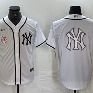 Men's New York Yankees White Team Big Logo Cool Base Stitched Baseball Jersey