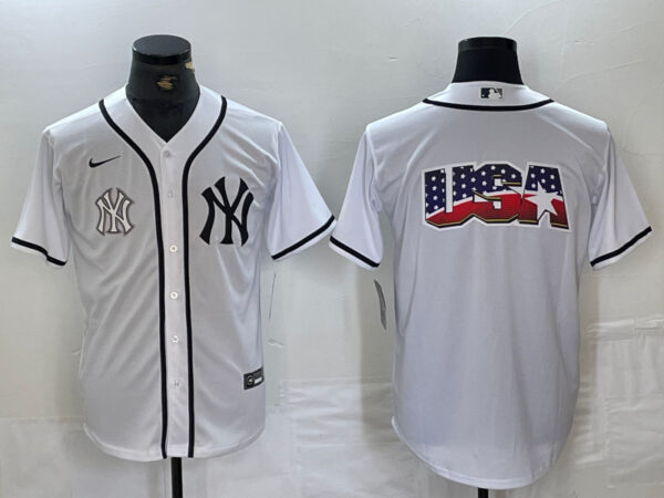 Men's New York Yankees White Team Big Logo Cool Base Stitched Baseball Jersey