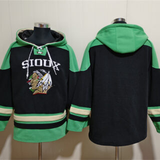 Men's North Dakota Fighting Hawks Blank Black Green Lace-Up Pullover Hoodie