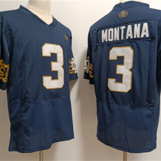 Men's Notre Dame Fighting Irish #3 Joe Montana Navy With Name Limited Stitched Jersey