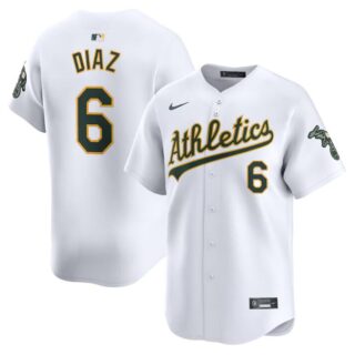 Men's Oakland Athletics #6 Jordan Diaz White Home Limited Stitched Jersey