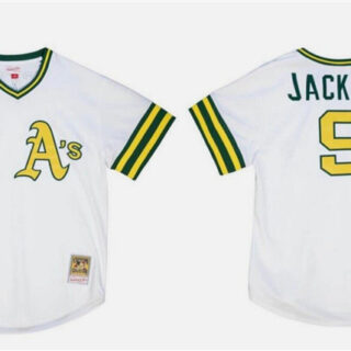 Men's Oakland Athletics #9 Reggie Jackson White Mitchell & Ness Stitched Jersey
