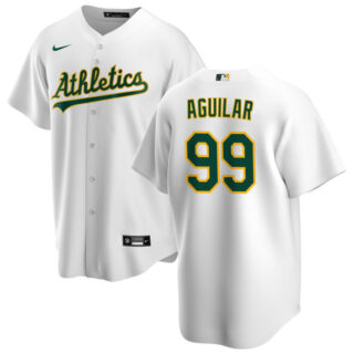 Men's Oakland Athletics #99 Jesu00fas Aguilar White Cool Base Stitched Jersey