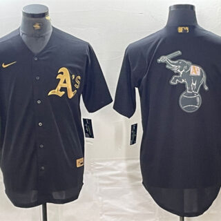 Men's Oakland Athletics Black Gold Team Big Logo Cool Base Stitched Baseball Jersey 1