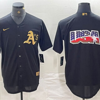 Men's Oakland Athletics Black Gold Team Big Logo Cool Base Stitched Baseball Jersey