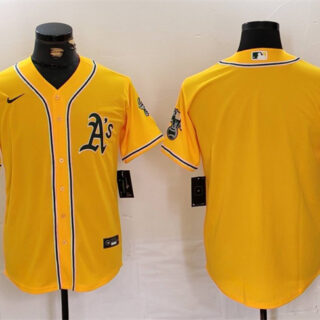 Men's Oakland Athletics Blank Yellow Cool Base Stitched Baseball Jersey