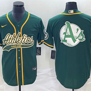 Men's Oakland Athletics Green Team Big Logo Cool Base Stitched Baseball Jersey 003