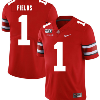 Men's Ohio State Buckeyes #1 Justin Fields 2019 Red 150th Season College Stitched NCAA Jersey