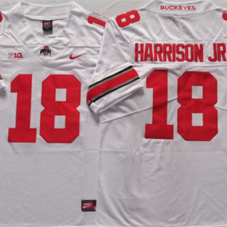 Men's Ohio State Buckeyes #18 Harrinson Jr White Stitched Jersey