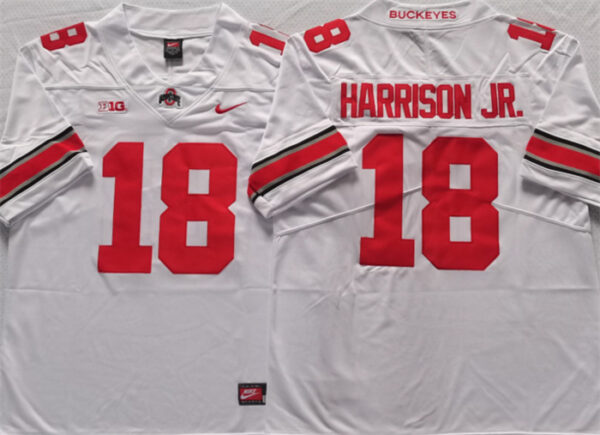 Men's Ohio State Buckeyes #18 Harrinson Jr White Stitched Jersey
