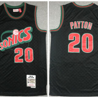 Men's Oklahoma City Thunder #20 Gary Payton Black 1995-96 Throwback SuperSonics Stitched Jersey