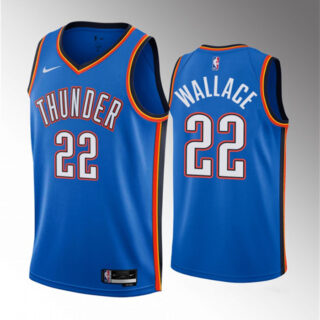 Men's Oklahoma City Thunder #22 Cason Wallace Blue 2023 Draft Icon Edition Stitched Basketball Jersey
