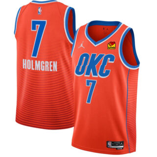 Men's Oklahoma City Thunder #7 Chet Holmgren Orange Statement Edition Stitched Basketball Jersey