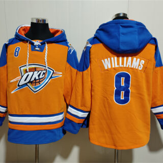 Men's Oklahoma City Thunder #8 Jalen Williams Orange Blue Lace-Up Pullover Hoodie