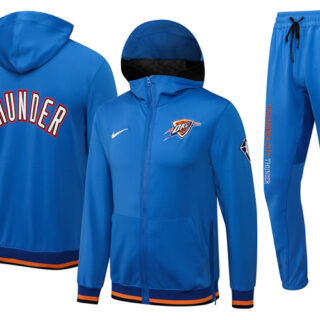 Men's Oklahoma City Thunder 75th Anniversary Blue Performance Showtime Full-Zip Hoodie Jacket And Pants Suit