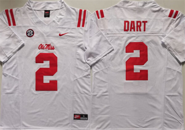 Men's Ole Miss Rebels #2 Jaxson Dart White 2024 F.U.S.E. Stitched Jersey