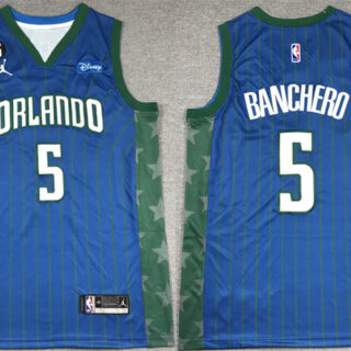 Men's Orlando Magic #5 Paolo Banchero Blue With No.6 Patch Icon Edition Stitched Swingman Jersey