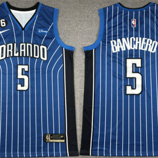 Men's Orlando Magic #5 Paolo Banchero Blue With No.6 Patch Icon Edition Stitched Swingman Jersey