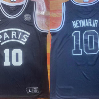 Men's Paris Saint-Germain #10 Neymar Jr Black Stitched Basketball Jersey