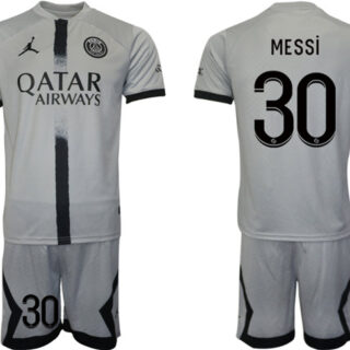 Men's Paris Saint-Germain #30 Lionel Messi 2023 Gray Soccer Jersey Suit