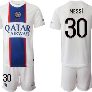 Men's Paris Saint-Germain #30 Lionel Messi 2023 White Away Soccer Jersey Suit