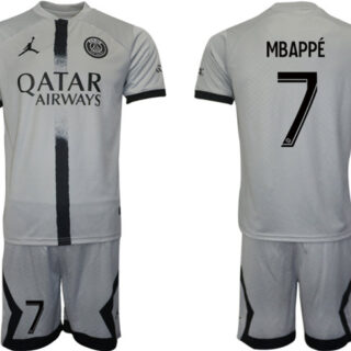 Men's Paris Saint-Germain #7 Mbappe 2023 Gray Soccer Jersey Suit