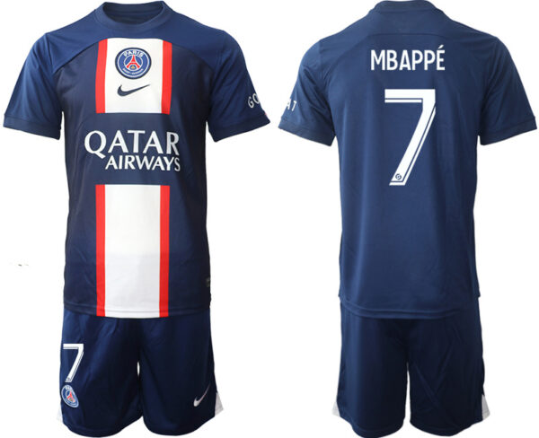 Men's Paris Saint-Germain #7 Mbappe 2023 Navy Home Soccer Jersey Suit