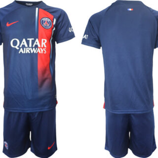 Men's Paris Saint-Germain Custom 2023 24 Navy Home Soccer Jersey Suit