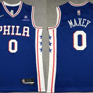Men's Philadelphia 76ers #0 Tyrese Maxey Royal 75th Anniversary Icon Edition Swingman Stitched Jersey