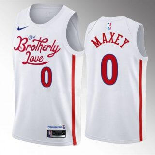 Men's Philadelphia 76ers #0 Tyrese Maxey White 2022 23 City Edition Stitched Basketball Jersey