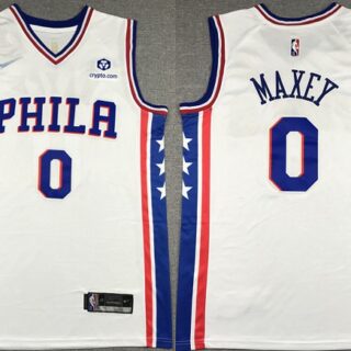 Men's Philadelphia 76ers #0 Tyrese Maxey White 75th Anniversary Association Edition Swingman Stitched Jersey