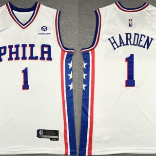 Men's Philadelphia 76ers #1 James Harden White 75th Anniversary Association Edition Swingman Stitched Jersey