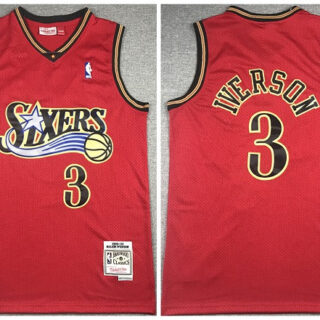 Men's Philadelphia 76ers #3 Allen Iverson Red Throwback Stitched Jersey