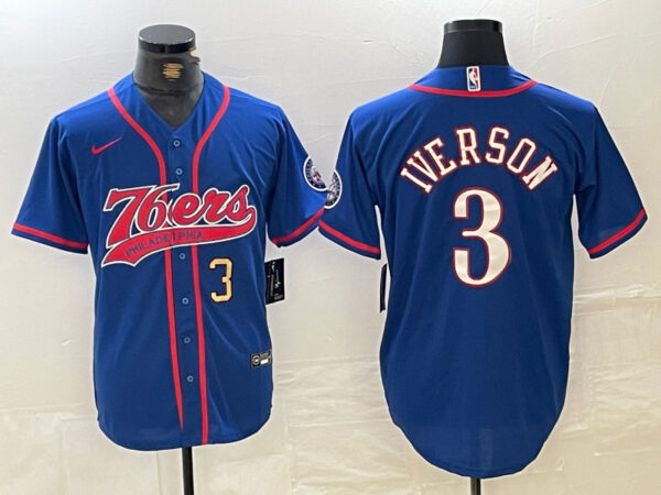 Men's Philadelphia 76ers #3 Allen Iverson Royal Cool Base Stitched Baseball Jerseys