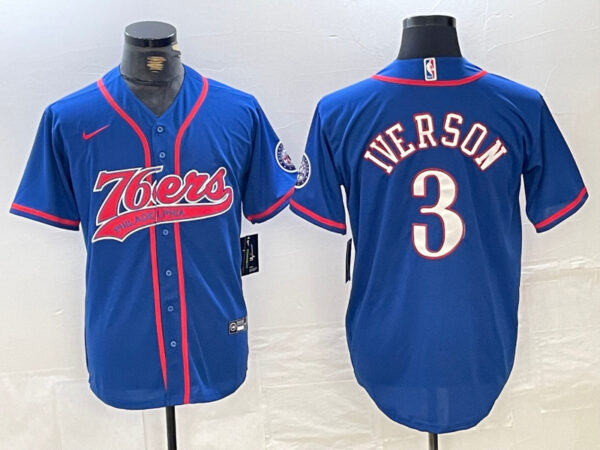 Men's Philadelphia 76ers #3 Allen Iverson Royal Cool Base Stitched Baseball Jerseys