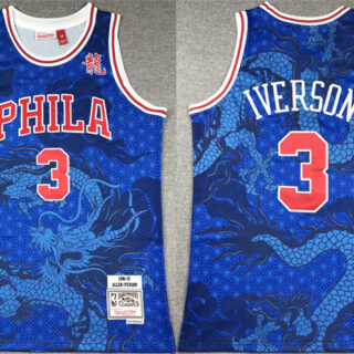 Men's Philadelphia 76ers #3 Allen Iverson Royal Throwback Stitched Basketball Jersey