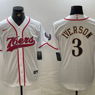 Men's Philadelphia 76ers #3 Allen Iverson White Cool Base Stitched Baseball Jersey