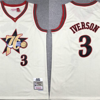Men's Philadelphia 76ers #3 Allen Iverson White Throwback Stitched Basketball Jersey