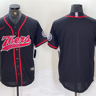 Men's Philadelphia 76ers Blank Black Cool Base Stitched Baseball Jersey