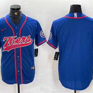Men's Philadelphia 76ers Blank Royal Cool Base Stitched Baseball Jersey
