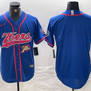 Men's Philadelphia 76ers Team Big Logo Royal Cool Base Stitched Baseball Jerseys