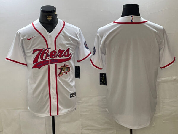 Men's Philadelphia 76ers Team Big Logo White Cool Base Stitched Baseball Jerseys