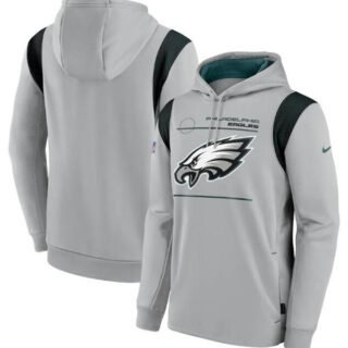 Men's Philadelphia Eagles 2021 Gray Sideline Logo Performance Pullover Hoodie