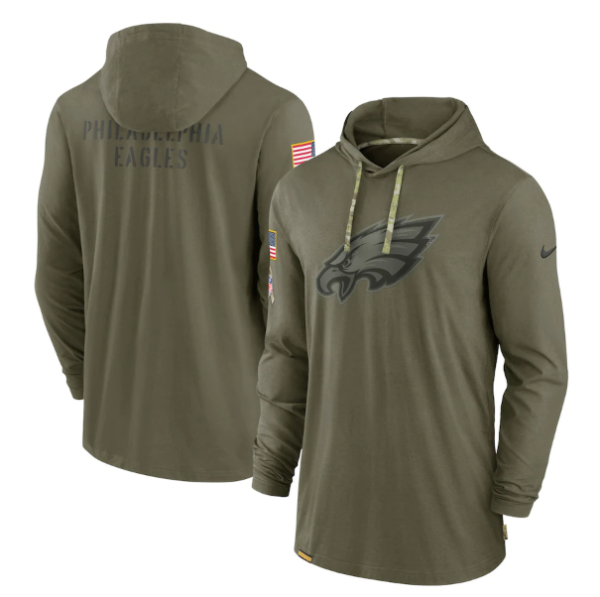 Men's Philadelphia Eagles 2022 Olive Salute To Service Tonal Pullover Hoodie