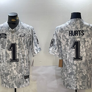 Men's Philadelphia Eagles #1 Jalen Hurts 2024 F.U.S.E Arctic Camo Salute To Service Limited Stitched Football jerseys