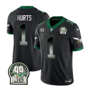 Men's Philadelphia Eagles #1 Jalen Hurts Black 2023 F.U.S.E. With 3-Star C Patch Throwback Vapor Untouchable Limited Stitched Football Jersey